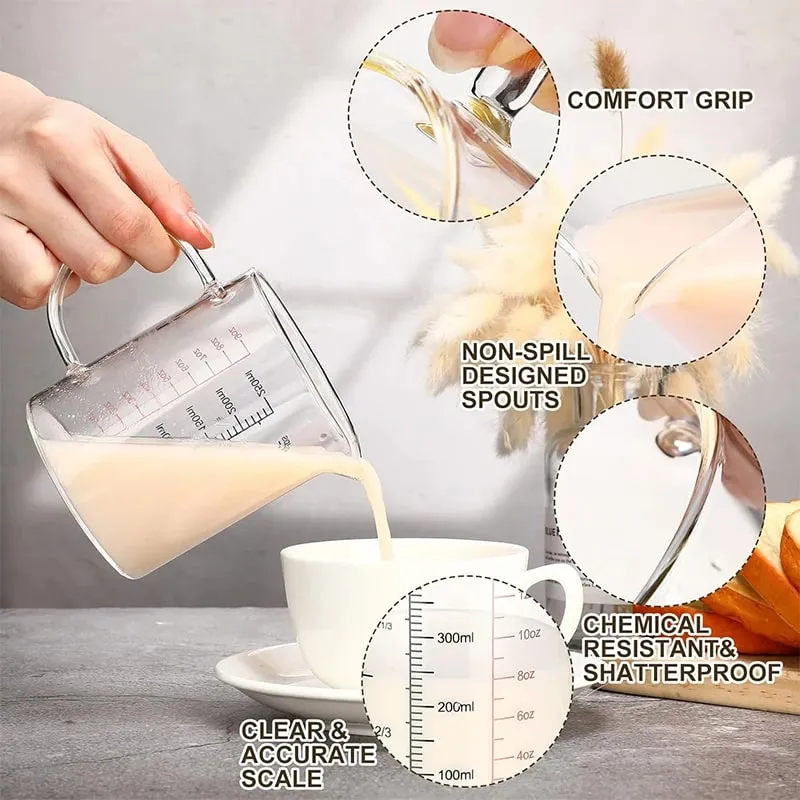 Tasses à mesurer en verre Borosilicate, tasse à échelle en verre transparent avec poignée, bec en forme de V, bécher à mesurer en verre de cuisine