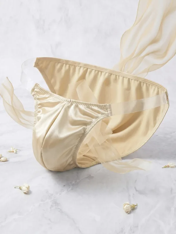 Cetim de seda gelo como roupa interior masculina sólido estiramento alta garfo cuecas triangulares bulge bolsa suave respirável underpant