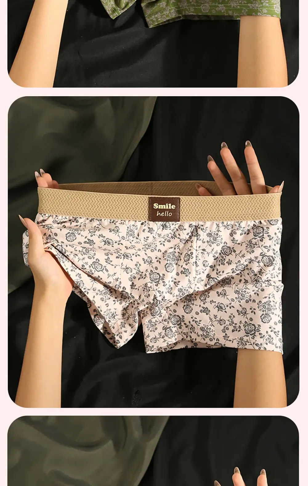 3 unidades/pacote romântico rosa impressão calcinha masculina de algodão macio e confortável respirável boxer homme 3d grande espaço bolsa roupa interior masculina