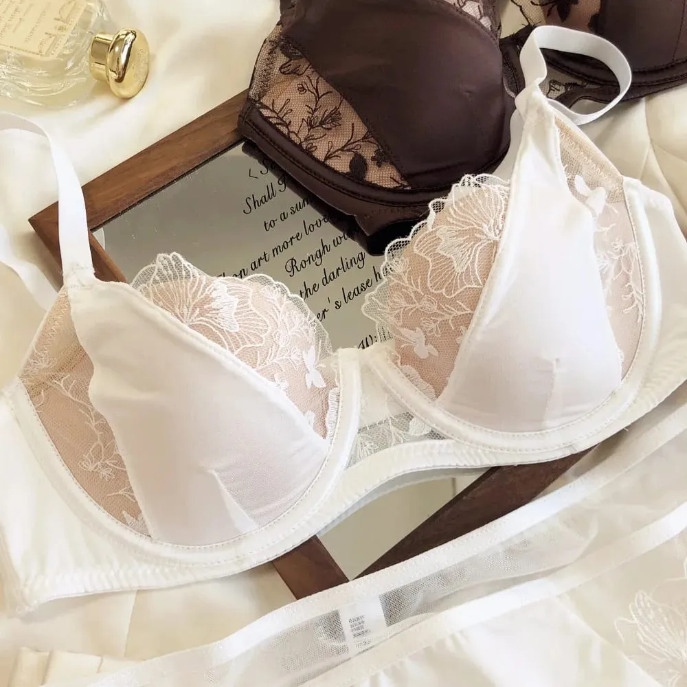 Conjunto de sutiã de renda bloco de cores retrô francês macio underwire minimizador copo fino suporte lingerie conjunto feminino tamanho 34-40abc