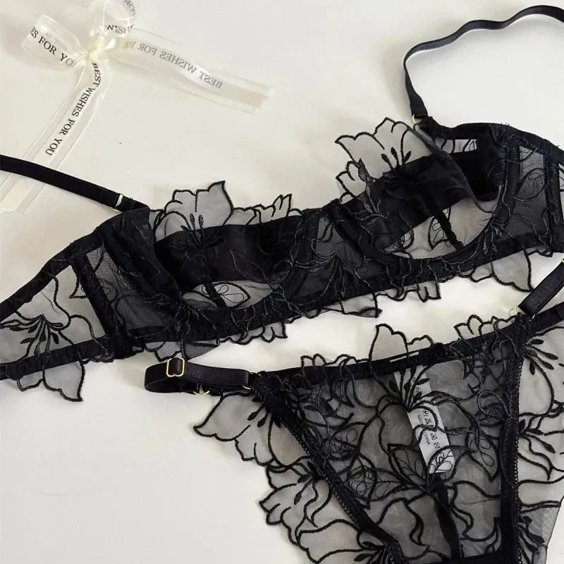 Conjunto de sutiã leve kuclut com armação macia para elevação e suporte evita flacidez, lingerie bordada requintada, conjunto de duas peças