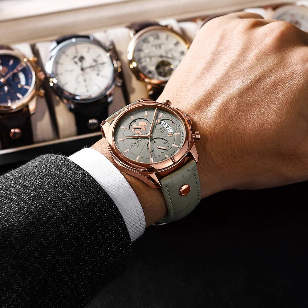 Luxury Original Man Watch Chronograph Date Waterproof Men Wristwatch Leather Quartz Business Sports Men's Watches Reloj