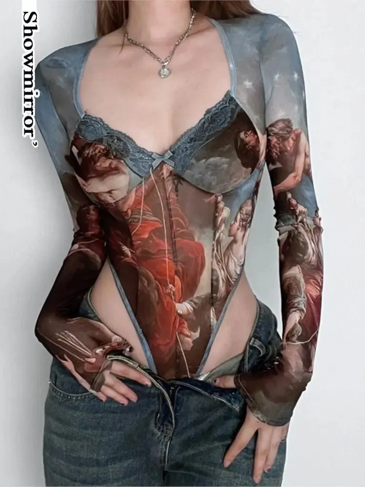 Sexy gótico impresso bodysuits feminino roupas de verão y2k bodysuit topos para mulheres fairycore bodis mujer festa clubwear — image 4