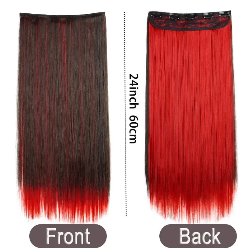 Clipe sintético de destaque de arco-íris de uma peça longa e reta de 24 polegadas em extensões de cabelo para mulheres, uso diário, fácil de usar — image 2