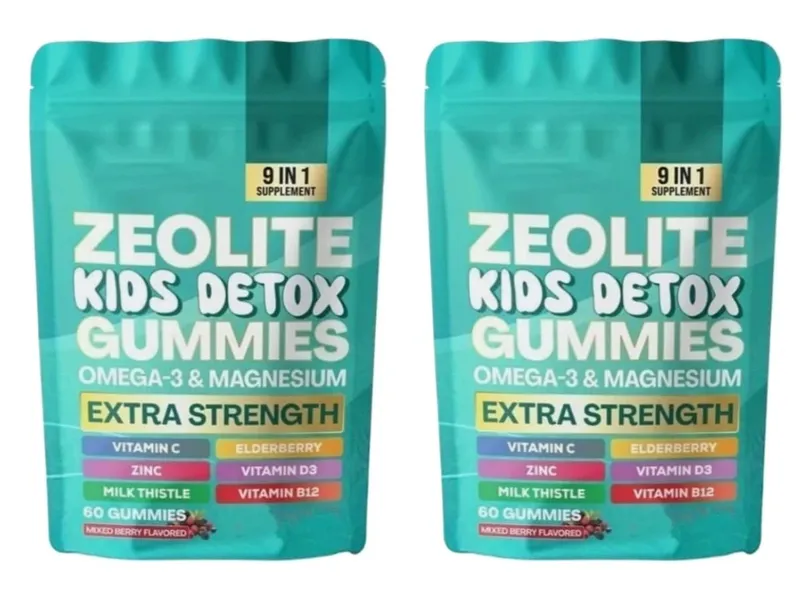 Gomas de zeólita 60 contagens contêm multivitamínico ômega-3, magnésio e sabugueiro, auxiliam na desintoxicação e na saúde do sistema imunológico