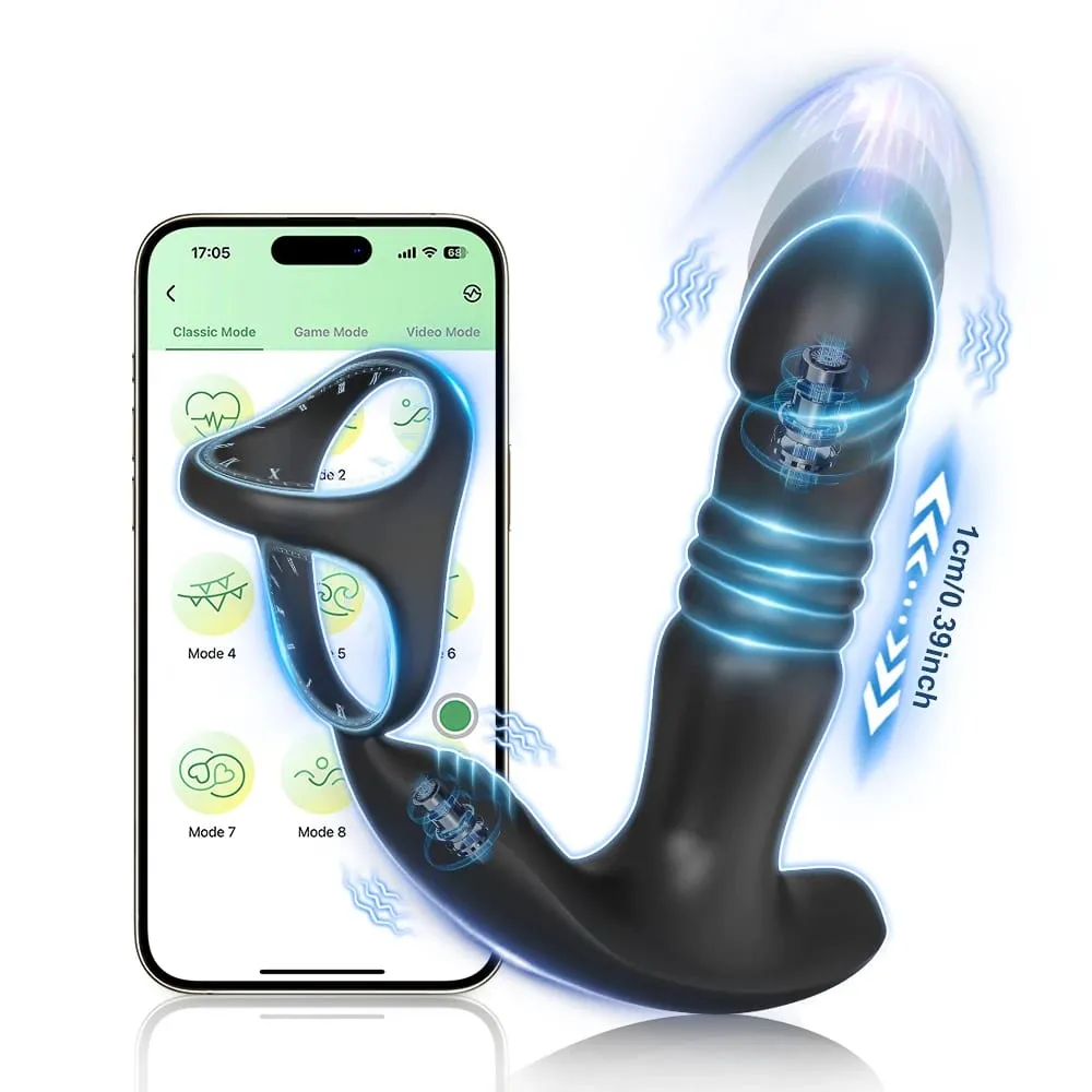 男性推力振動器前列腺按摩器 APP 控制男性延遲性射精軟木環肛塞成人性玩具