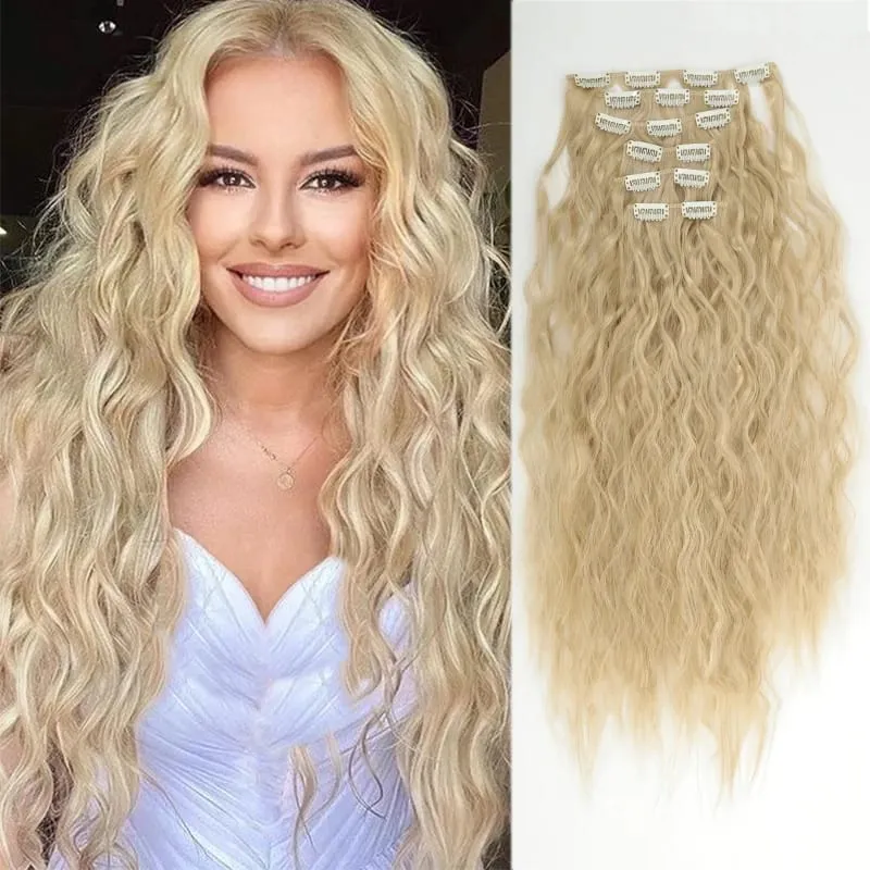 24 polegadas 16 clipe preto natural diário longo encaracolado extensões de cabelo conjunto de sete peças para mulheres