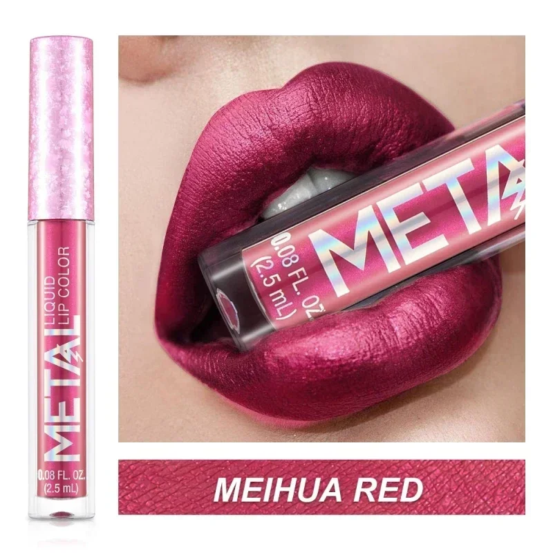 Batom líquido metálico fosco, à prova d'água, longa duração, copo antiaderente, brilho labial brilhante, feminino, maquiagem para lábios, 12 cores