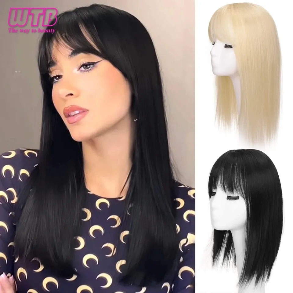 Synthetic Topper Clip In Hair Extensions with Bangs for Women Increase The Amount Of Hair On The Top Of The Head Cover The White