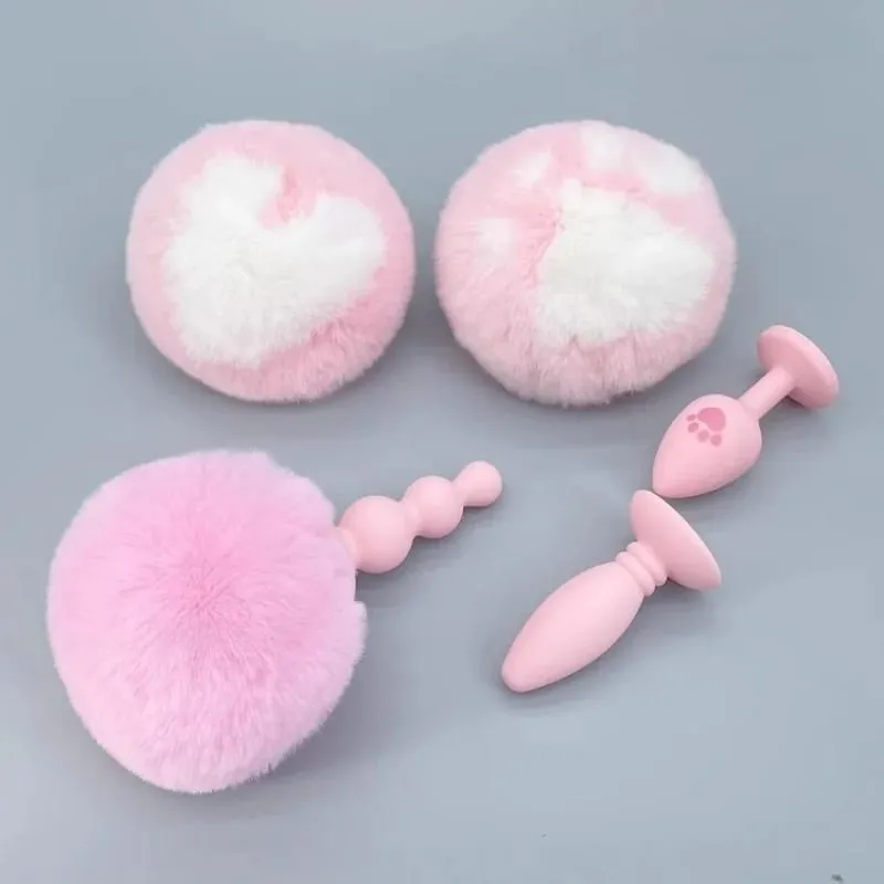 Pequeno silicone butt plug vibrador vaginal plug com destacável falso macio raposa coelho cauda para casal anal grânulo dilatador brinquedos sexuais
