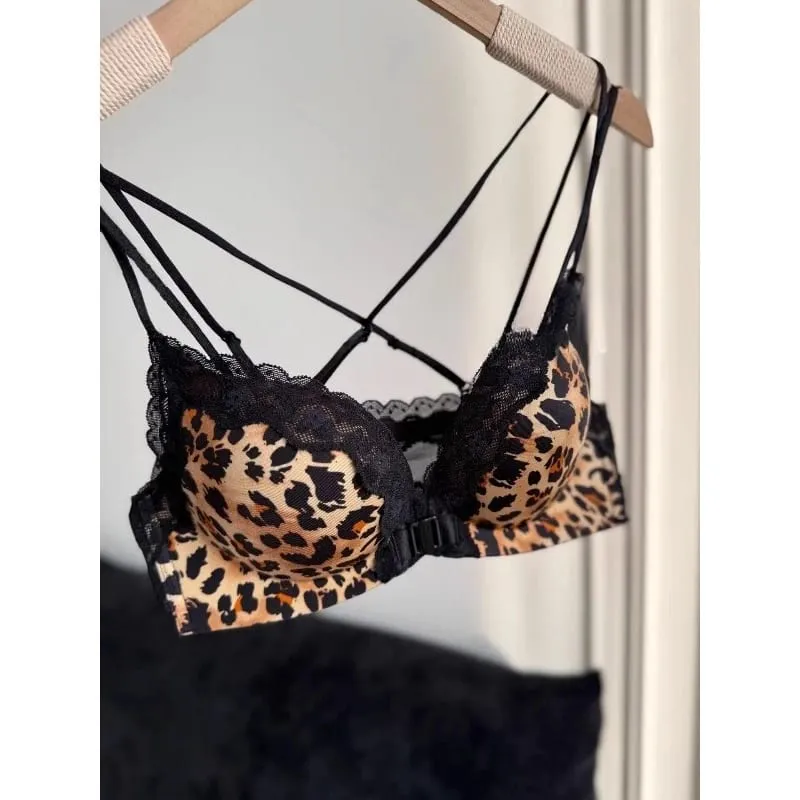 Petite conjunto de sutiã com fecho frontal, estampa de leopardo, push up, costas nuas, sexy, lingerie para festa, impulso, busto, show, formato mais completo, 32-38ab, mais vendido — image 5