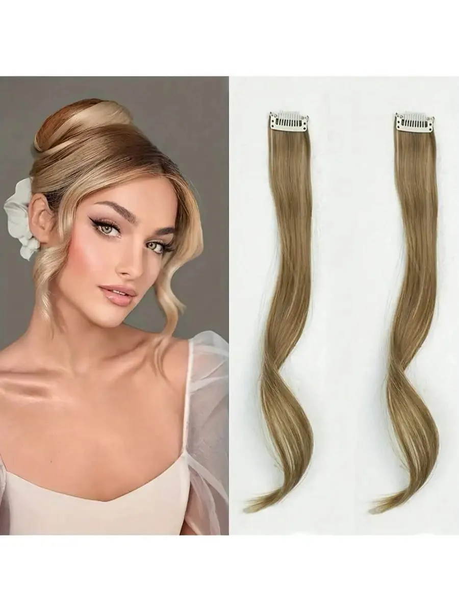 Franja de ar lateral longa, 2 peças, conjunto sintético, ondulado, encaracolado, clipe em cortina, franja frontal, destaques de moldura de rosto para mulheres — image 10