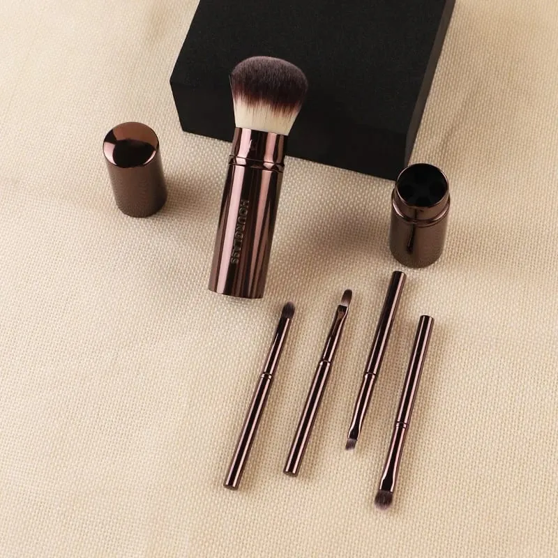Hourglass Makeup Brush-1018 Multi functional Set of 5 Brushes Loose Powder Brush Lip Brush Eyebrow Brush Portable Makeup Brush