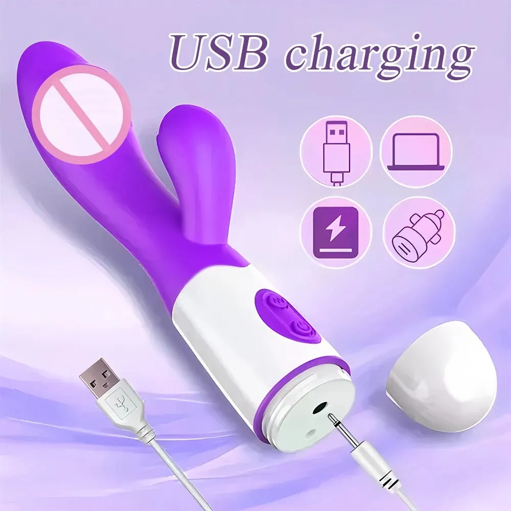 Vibrador de coelho de silicone, ponto G, vibrador duplo, massageador de clitóris, brinquedo sexual de 10 velocidades para mulheres
