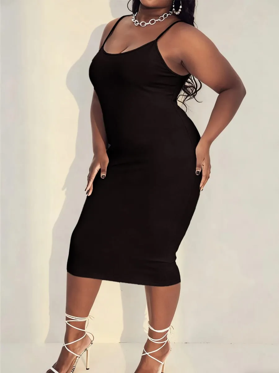 Plus Size Azul Royal Ajustável Alça Spaghetti Bodycon Mini Vestido Cami