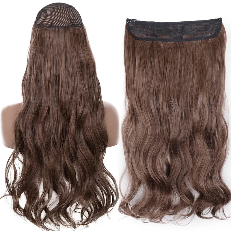 Sintético sem clipe de onda extensões de cabelo escondido segredo falso peça de cabelo uma peça linha de peixe falso pedaço de cabelo — image 37