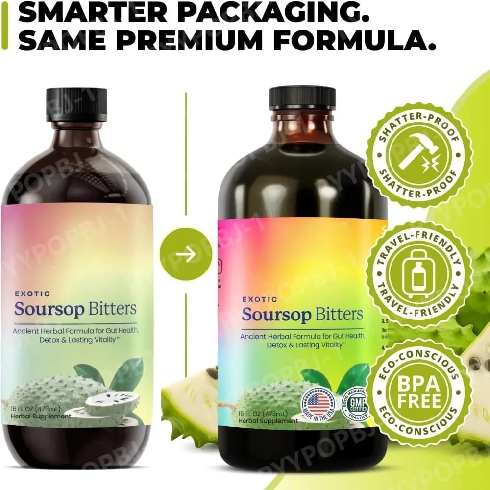 Extrato de ervas líquido amargo de graviola, mistura de guanabana à base de plantas com gengibre, cúrcuma e musgo marinho, suplemento diário de bem-estar
