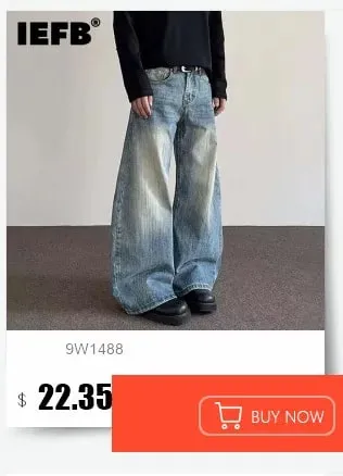 Primavera estilo americano cintura dupla desconstruída bota masculina corte jeans branco na moda solta perna larga calças jeans 9x2187