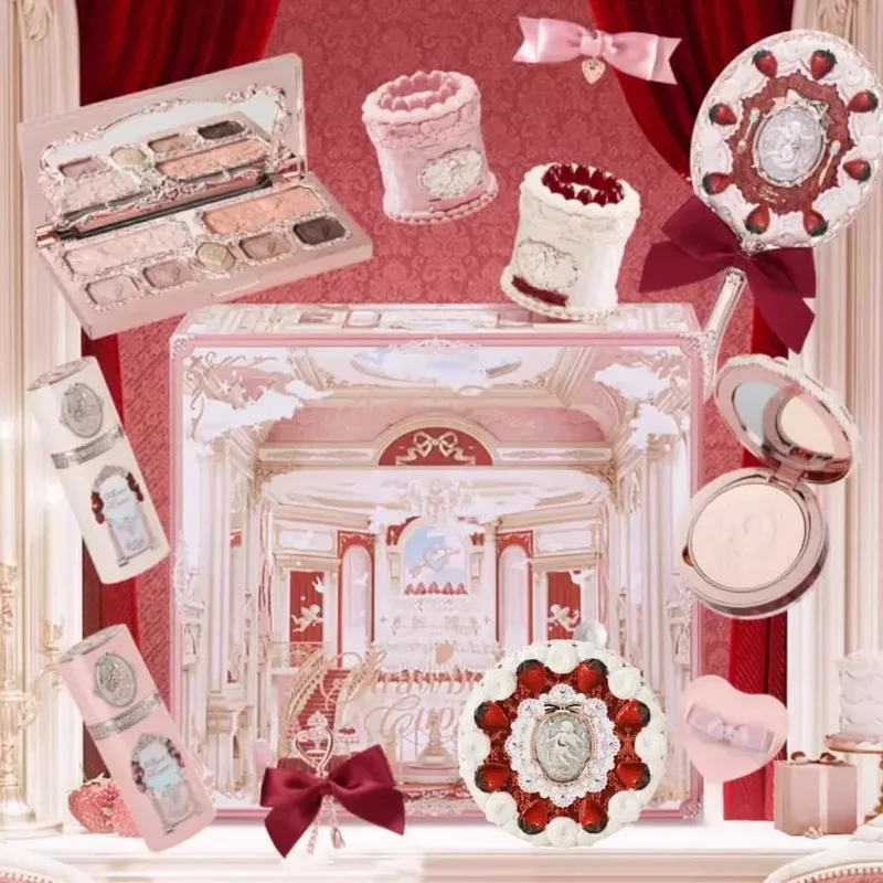 Flor sabe morango cupido caixa coleção compõem conjuntos cosméticos conjunto completo paleta pressionado pó blush batom caixa de presente