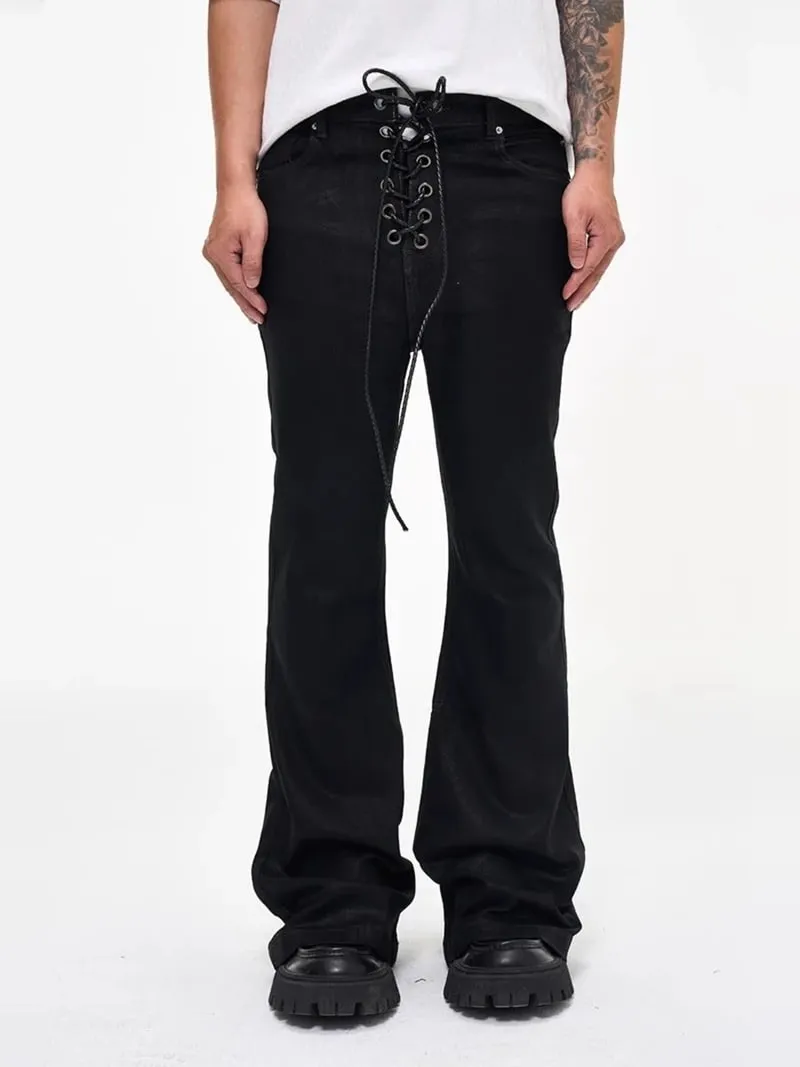 Vintage batik revestimento preto fino ajuste alargamento jeans elasticidade fita estiramento y2k streetwear casual magro sino inferior jeans — image 8