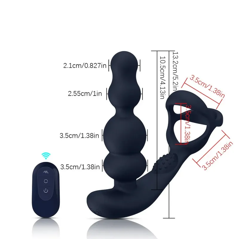 Massageador de próstata de contas anais rotativas de 360 ° com controle remoto de anel peniano vibratório - Brinquedo adulto para homens — image 8