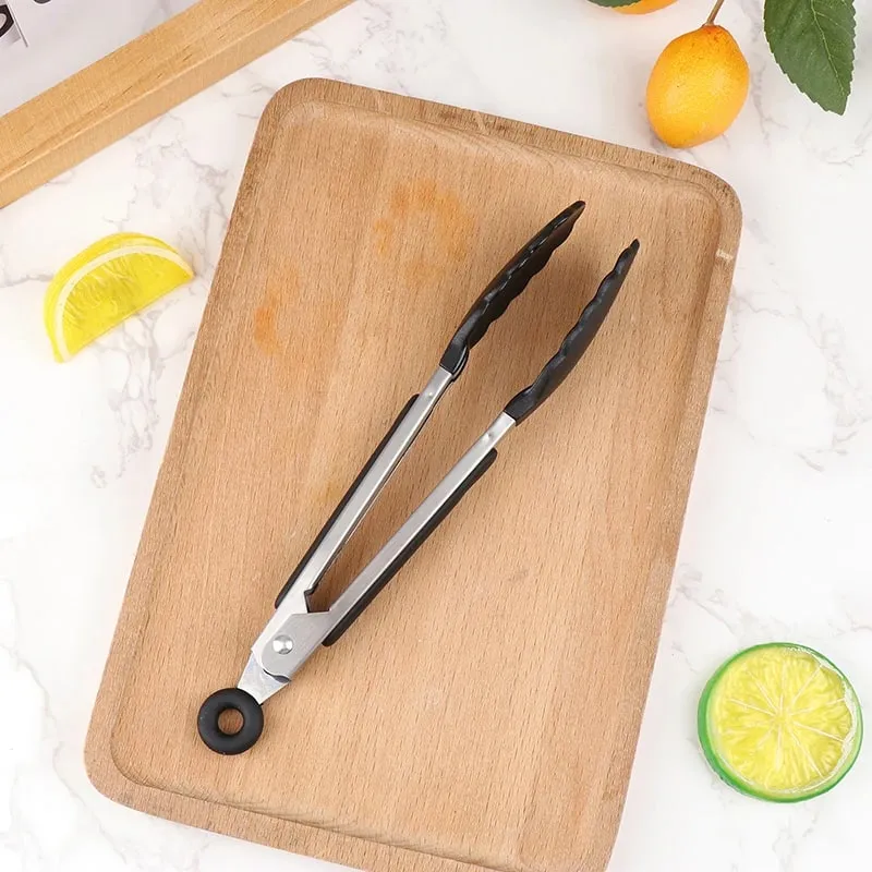 Silicone churrasco grelhar tong cozinha cozinhar salada pão servindo tong antiaderente clipe de churrasco braçadeira ferramentas de aço inoxidável gadgets