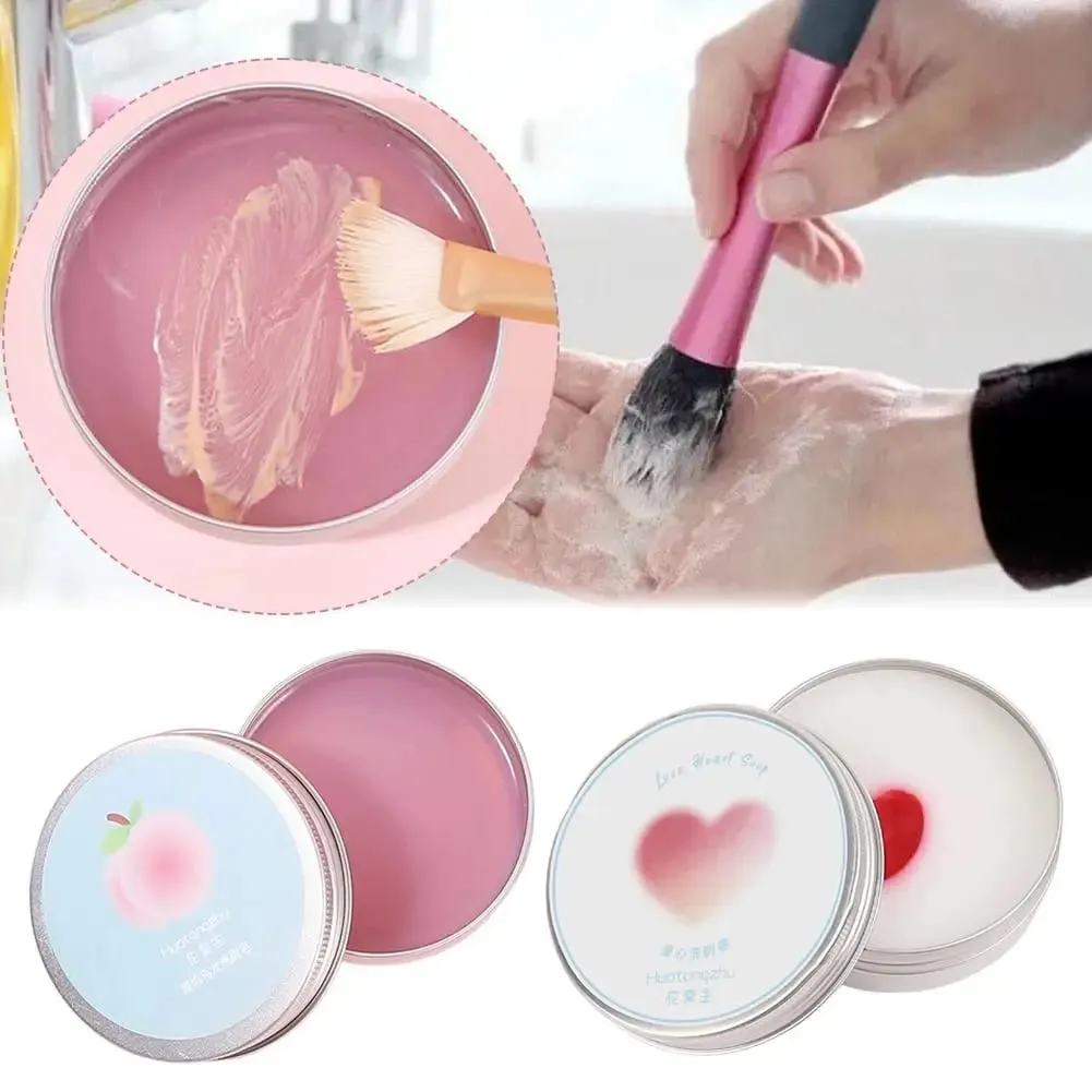 Escova de maquiagem portátil, sabão de limpeza, pêssego, perfumado, limpador sólido para esponja de maquiagem e pincéis, ferramenta de lavagem cosmética amigável para viagens