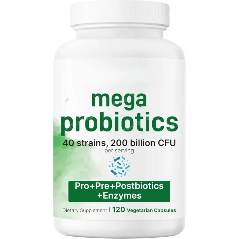 Cápsulas de probióticos 200 bilhões de UFC 40 cepas prebióticos enzimas digestivas suplemento de saúde intestinal 120 cápsulas vegetais homens mulheres