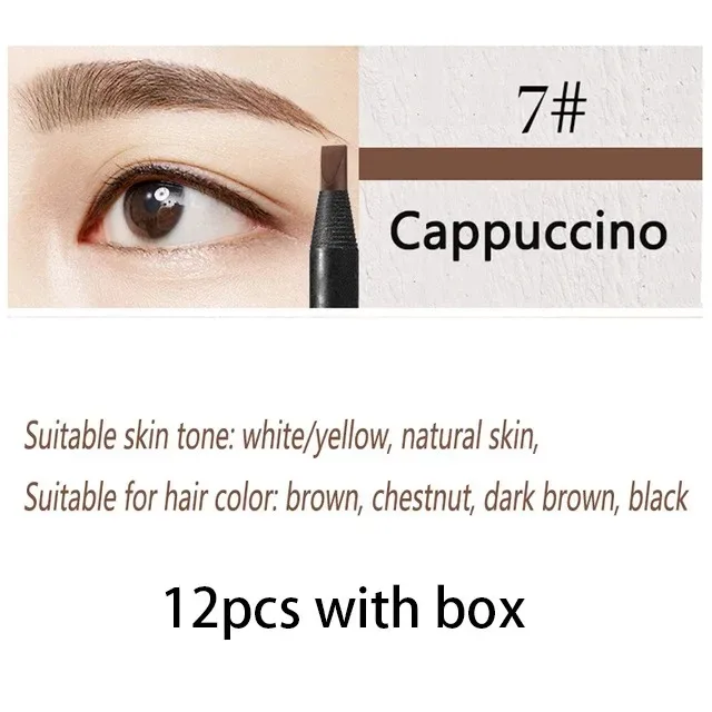 6/12 pçs lápis de sobrancelha núcleo duro atacado maquiagem puxar linha haozhuang marca permanente peel off branco preto à prova dnatural água natural