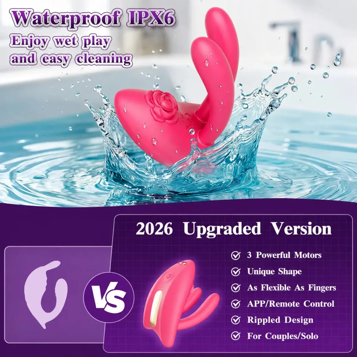 Vibrador recarregável de ponto G e clitoriano para casais, 3 motores potentes, 9 modos de vibração, controle por aplicativo, brinquedo de silicone para Ultimate