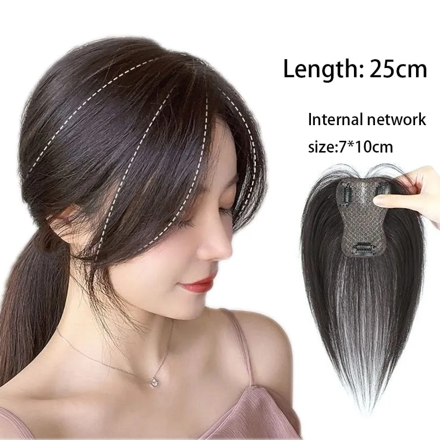 Peruca de síntese parte média franja extensões de cabelo clipe na testa natural sem costura francês oblíquo franja de oito caracteres
