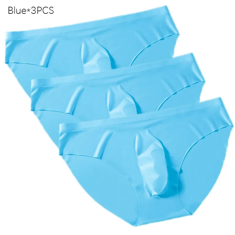 3PCS/lot Men's Ice Silk Briefs Ultra-thin Transparent Seamless Underpants 3D Pouch Sexy Quick Dry Breathable Underwear Panties