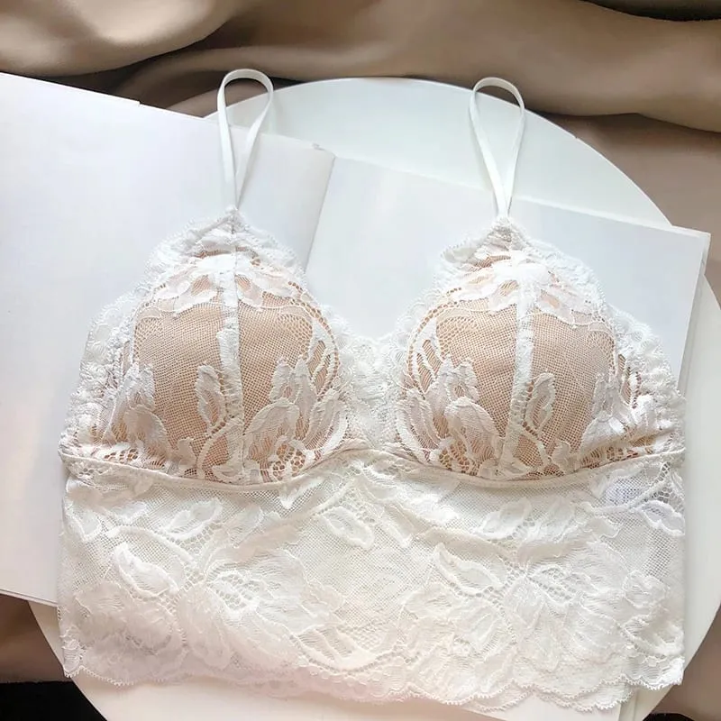 Bralette francês sem costas, renda pura, sem fio, halter, sem armação, anti-mamilo, conjunto confortável e tushy, ca moyisu, sutiã sexy