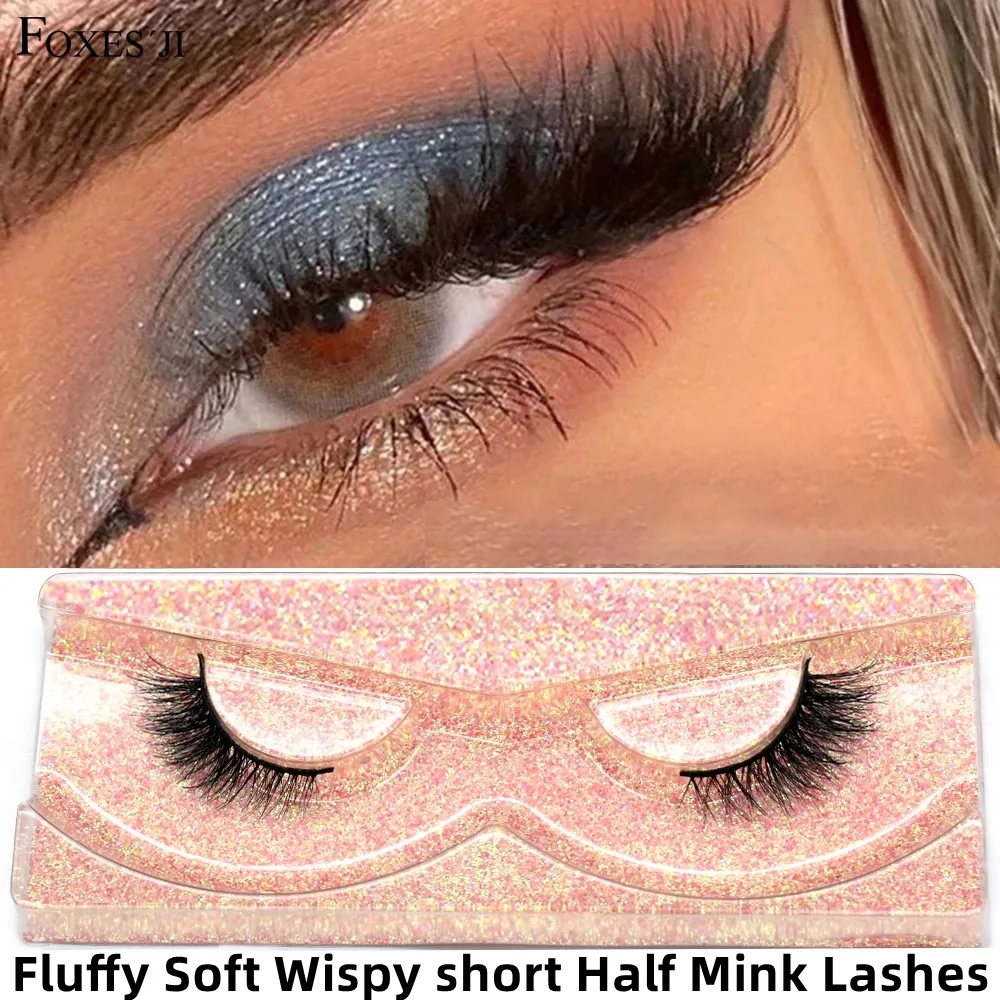 Half Eye Lashes Natural 3D Mink Short False Eyelashes Fluffy Wispy Cross Strip Fake Lashes Soft Half Eyelashes Extension Makeup — image 1
