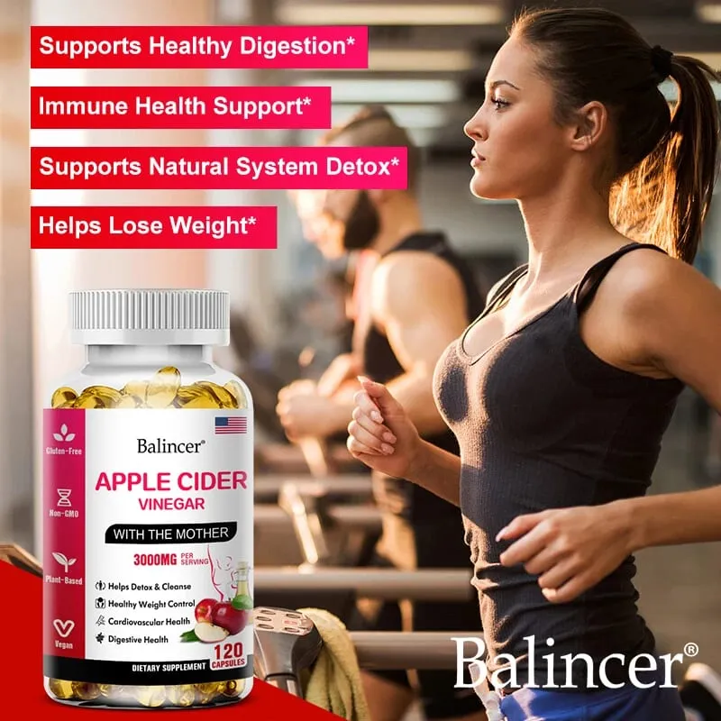 Balincer cápsulas de vinagre de cidra de maçã, queima de gordura, supressor de apetite, perda de peso saudável, suplemento vitamínico de limpeza