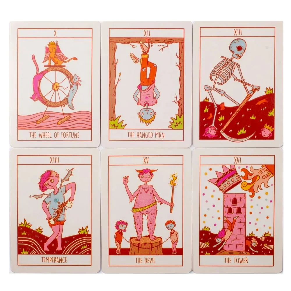 Squid Cake Tarot Jogo de tabuleiro de baralho de 78 cartas com cavaleiros montando criaturas, rostos peculiares e uma deliciosa paleta de cores 8,9 x 6,3 cm