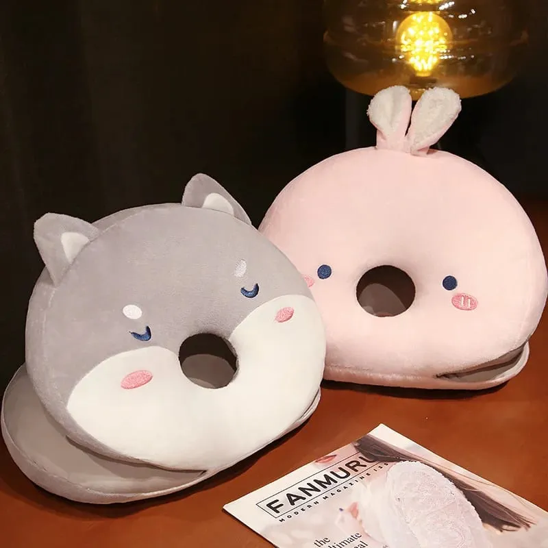Rabbit Husky Fox Plush Nap Pillow Ice Silk Surface Cooling Sleep Cushion Office Desk Rest Pillow Home Travel Hug Pillow Gift