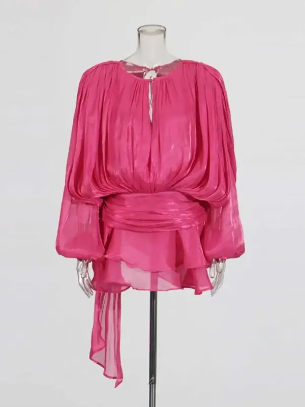Blusa sólida mini vestidos para mulheres com decote em v manga longa emendado rendas até vestido estilo doce roupas femininas moda — image 18