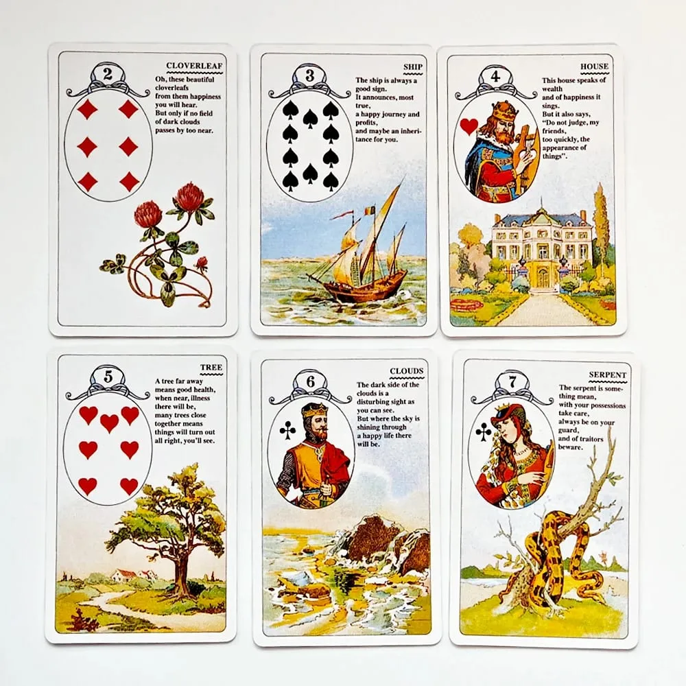 Mlle Lenormand 牌 9*6 公分 36 張深奧算命牌印在 350GSM 雙壓紋卡片紙上