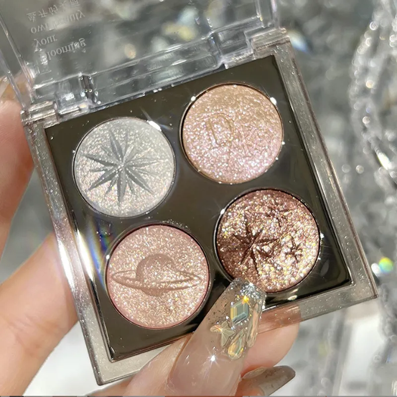 Paleta de sombras com glitter fino perolado, paleta de sombras com lantejoulas diamante e bicho da seda, à prova d'água, maquiagem duradoura para os olhos