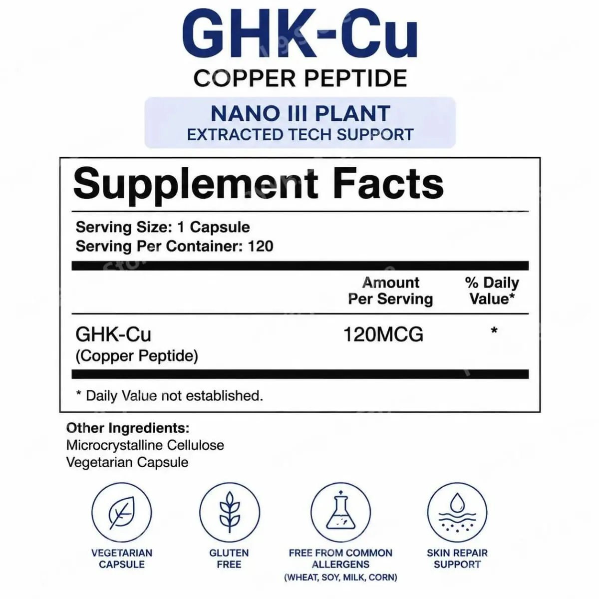 GHK-Cu Copper Peptide Capsules for Skin Repair Support Collagen Metabolism Support and Antioxidant Protection - 120 Capsules