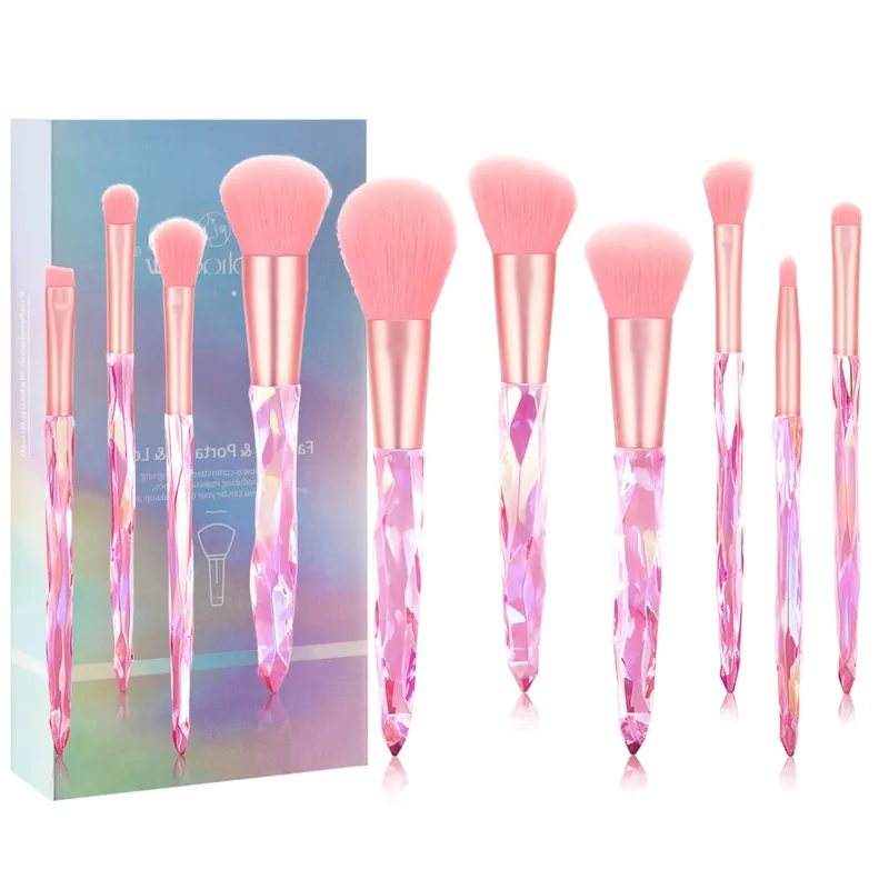 10 pçs brilhante cristal lidar com escova de maquiagem conjunto com caso redondo solto pó escova & plana fundação escova para maquiagem dos olhos