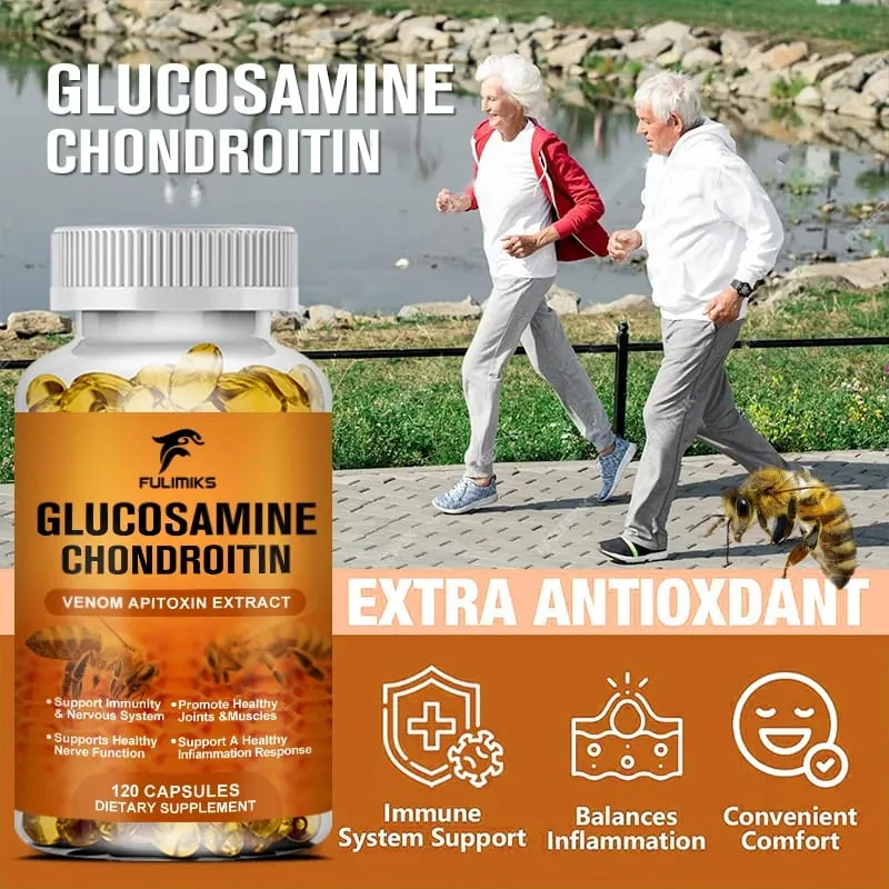 Suplemento para articulações de veneno de abelha com glucosamina, condroitina e cúrcuma apoia o conforto das articulações e a saúde óssea para adultos