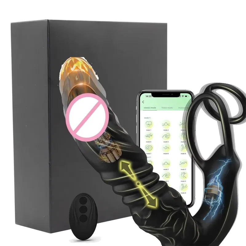 Bluetooth app vibrador vibrador massageador de próstata empurrando telescópica próstata anal com anel peniano brinquedo sexual para homens casais — image 6