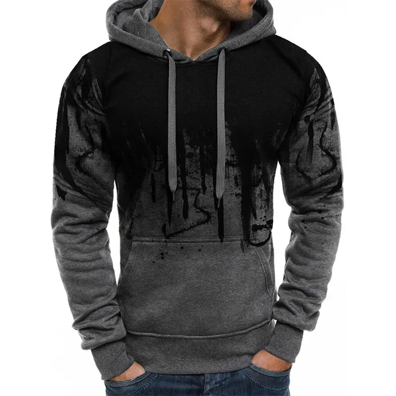 Gradiente impressão pulôver masculino moletom com capuz primavera outono diário fitness esportiva moda casual hoodies roupas soltas