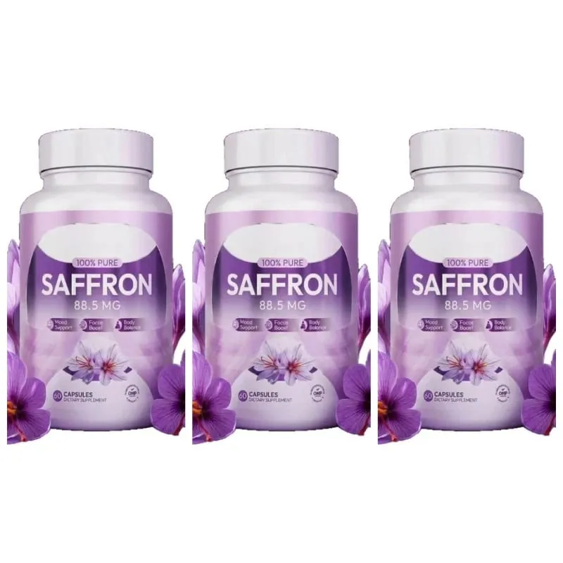 Cápsulas de açafrão 100%, 88,5mg, crocus sativus l, extrato de flor com crocin, extrato de planta natural, suplemento diário de saúde
