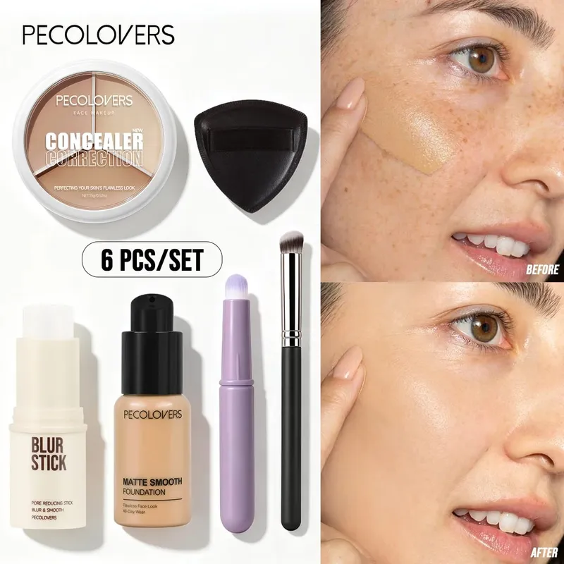 6 pçs/set à prova dwaterproof água cobertura completa corretivo fundação primer vara corretivo paleta puff escova hidratante rosto corretivo — image 5