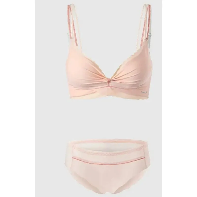 Hot Sweet Cute Lingerie Set Women Wireless Bra Thin Cup Push Up Support Large Bust Minimizer Daily Home Wear Plus Size S-XL Set — image 4