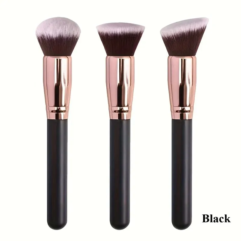 Conjunto de pincéis de maquiagem profissional, 3 peças, com base, blush e sombra, cerdas de nylon macias, portátil, ideal para viagens