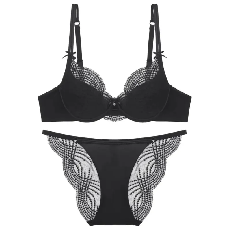 Half Cup Lingerie Set Women Thin Cup Push Up Soft Underwire Bra Panty Small Chest Gather Side Support Anti Sag Underwear 32‑38